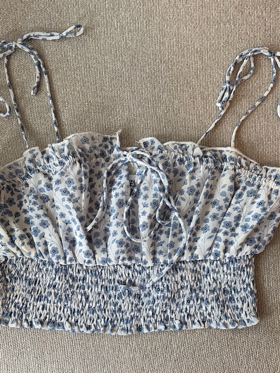 Princess Polly Tops - Princess Polly Blue Floral Smocked Crop Top